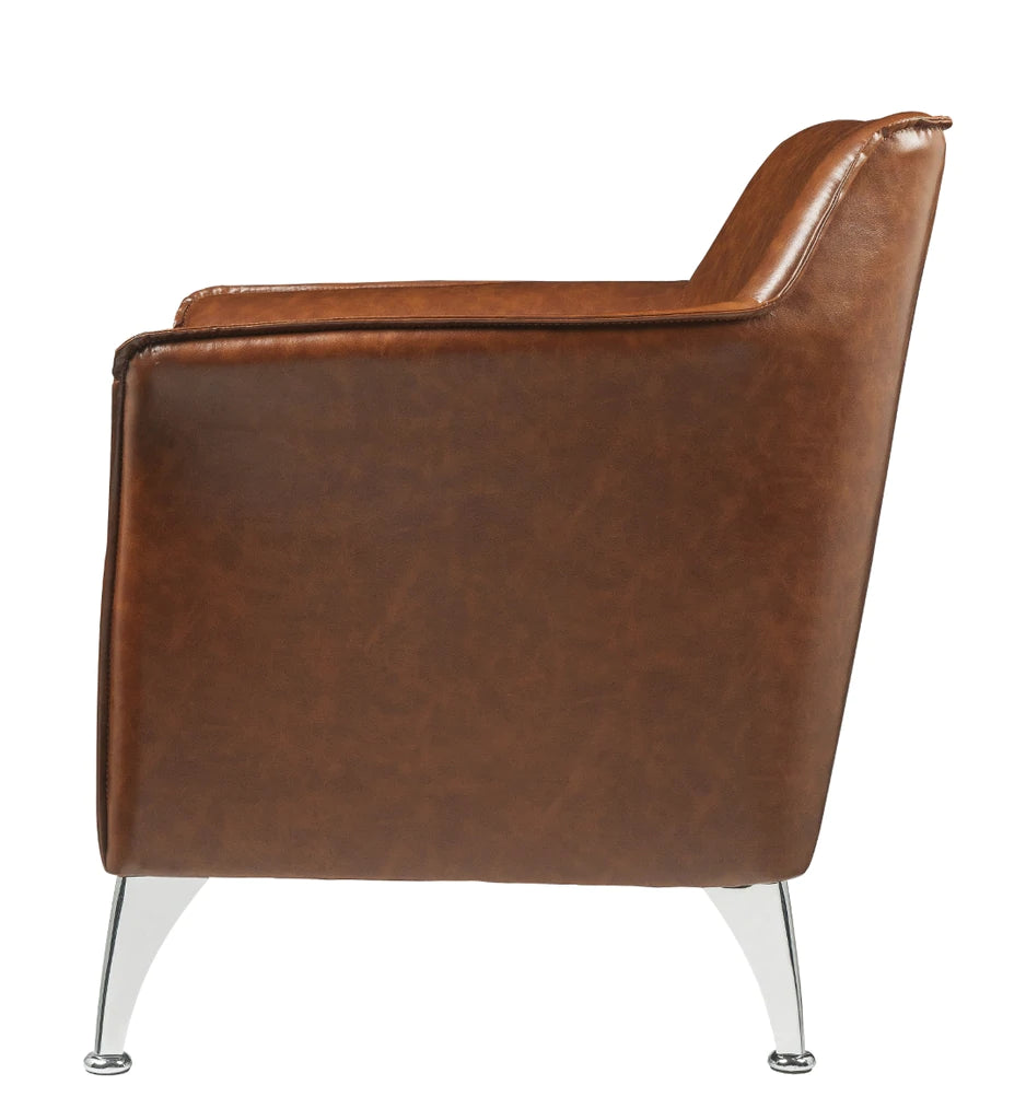 Leatherette Accent Chair With Track Armrest And Welt Trim Details, Brown By Benzara | Accent Chairs |  Modishstore  - 3