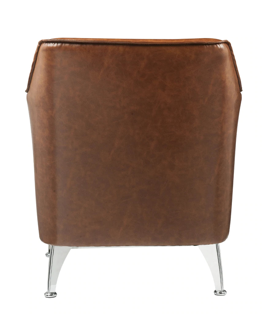 Leatherette Accent Chair With Track Armrest And Welt Trim Details, Brown By Benzara | Accent Chairs |  Modishstore  - 4