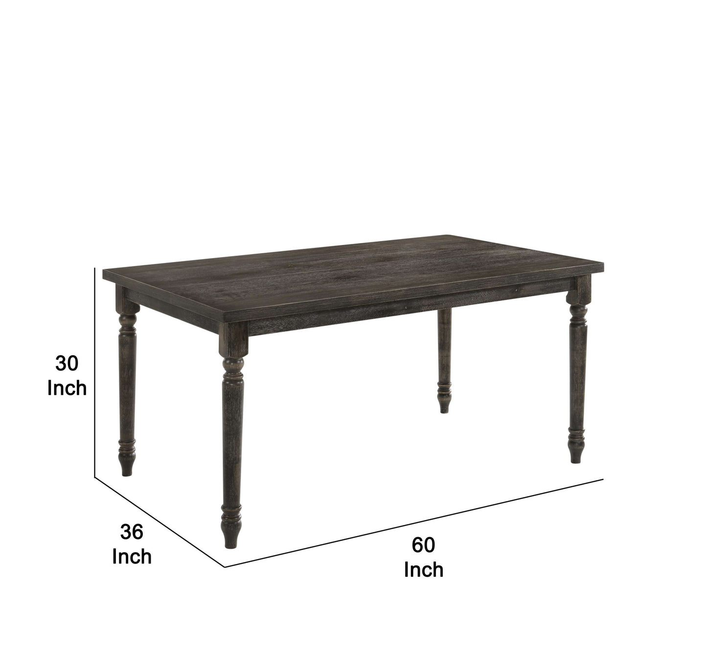 Rustic Style Wooden Dining Table With Rectangular Top And Turned Legs, Gray By Benzara | Dining Tables |  Modishstore  - 2