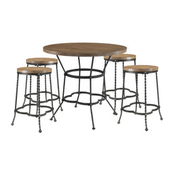 5 Piece Counter Height Set With 1 Table And 4 Stools, Brown And Black By Benzara