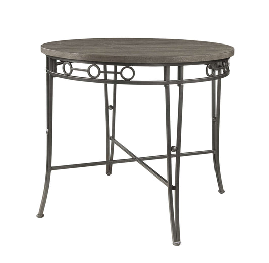 Counter Height Dining Table With Round Top And Geometric Metal Accents,Gray By Benzara | Dining Tables |  Modishstore 