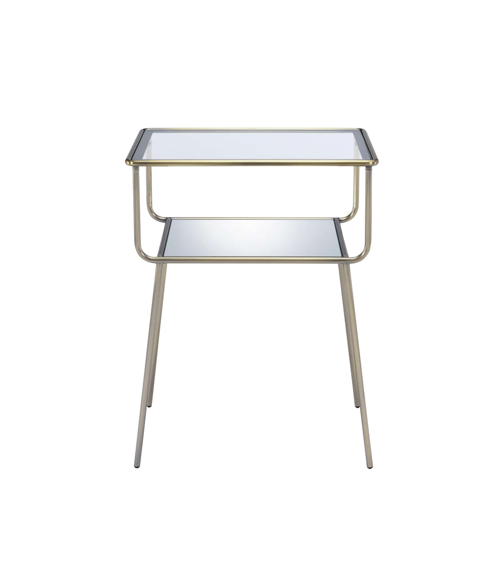 Glass Top End Table With Metal Frame And Open Bottom Shelf, Brass And Clear By Benzara | Side Tables |  Modishstore  - 5