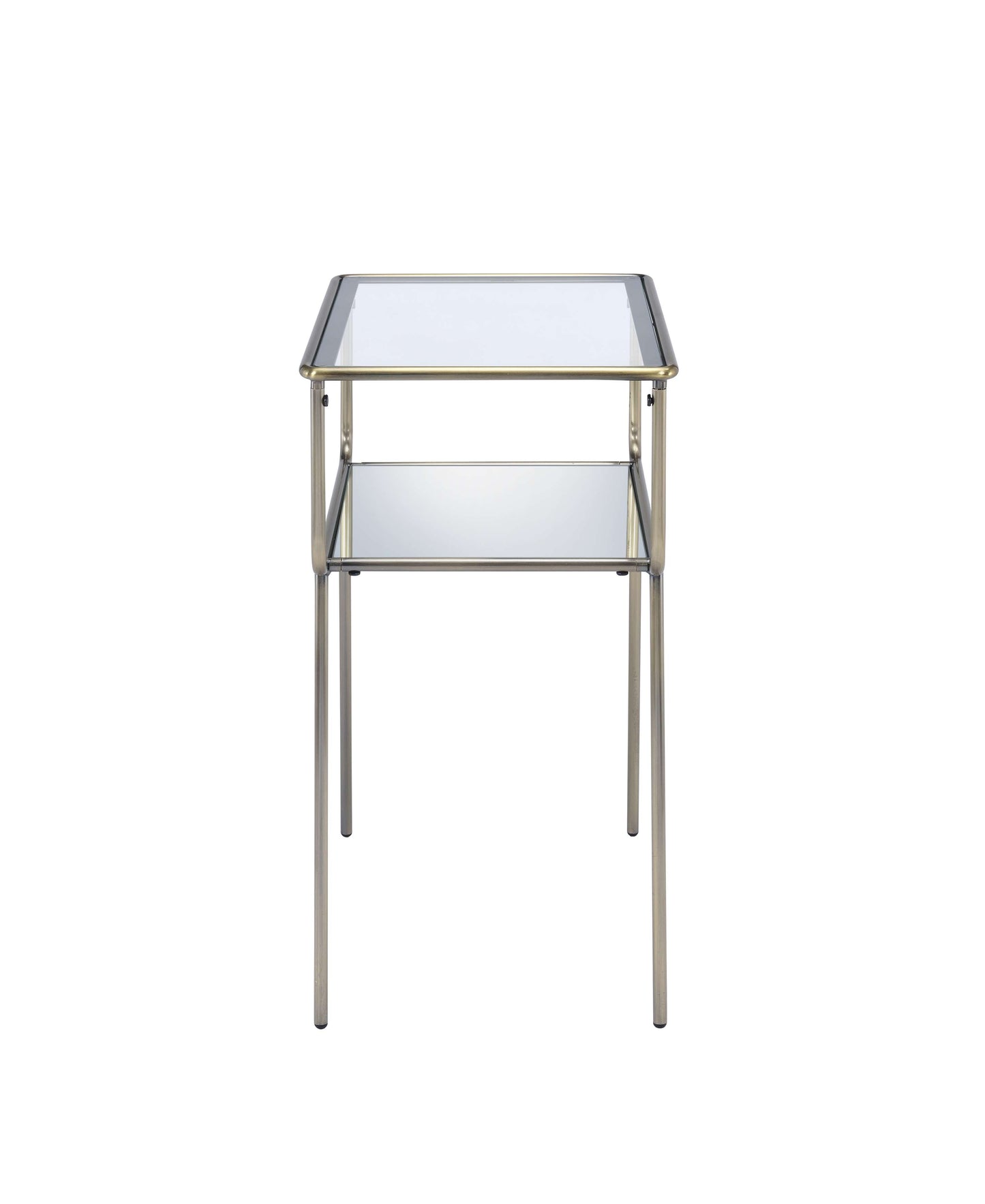 Glass Top End Table With Metal Frame And Open Bottom Shelf, Brass And Clear By Benzara | Side Tables |  Modishstore  - 4