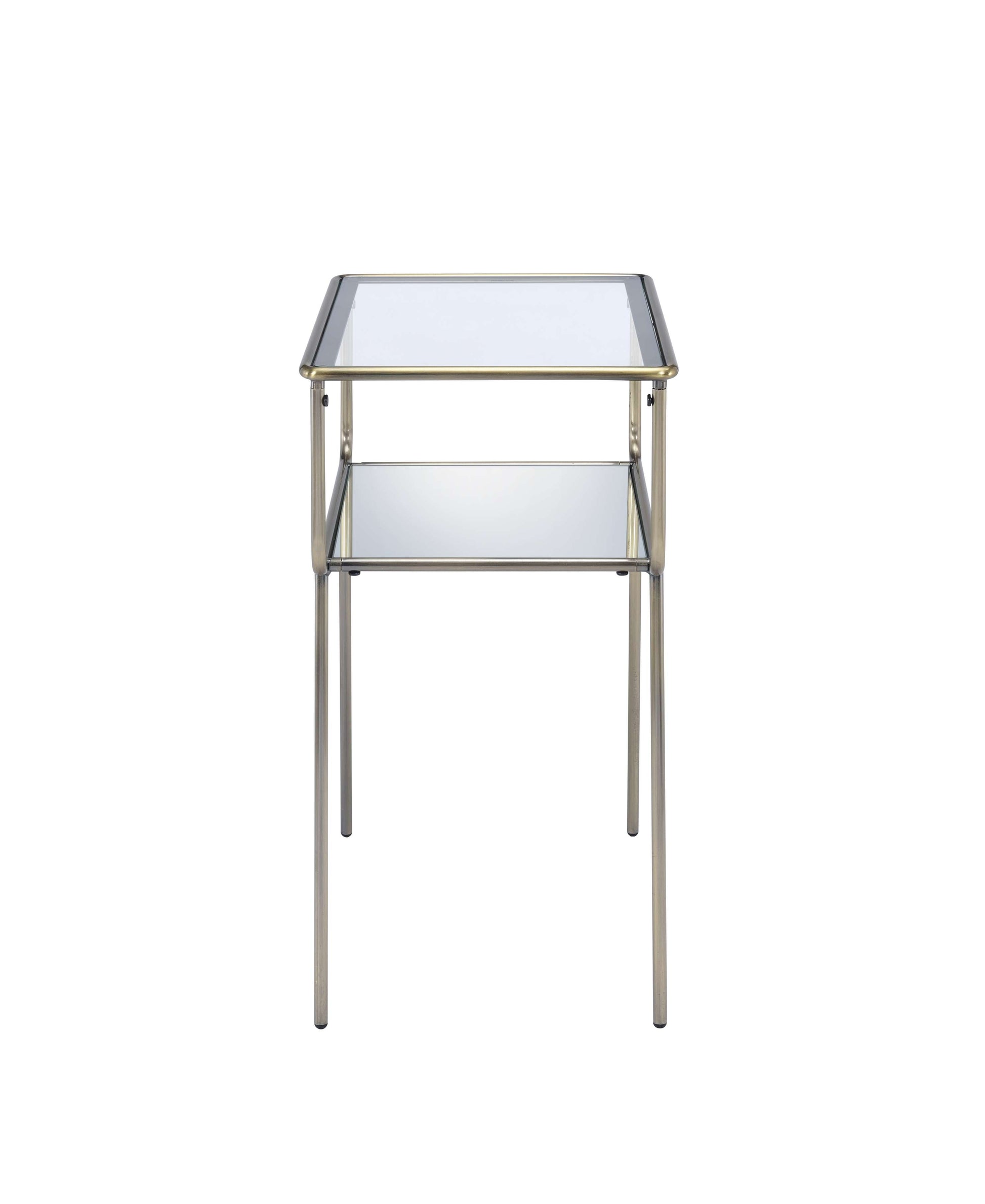 Glass Top End Table With Metal Frame And Open Bottom Shelf, Brass And Clear By Benzara | Side Tables |  Modishstore  - 4