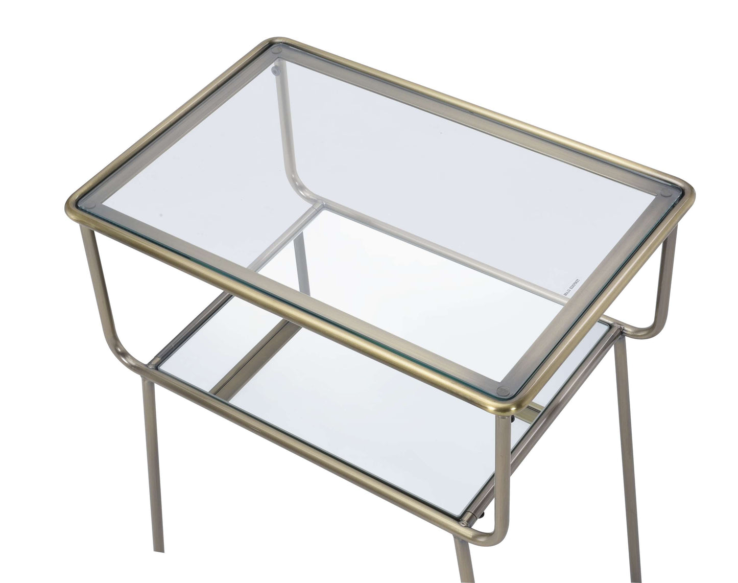 Glass Top End Table With Metal Frame And Open Bottom Shelf, Brass And Clear By Benzara | Side Tables |  Modishstore  - 3