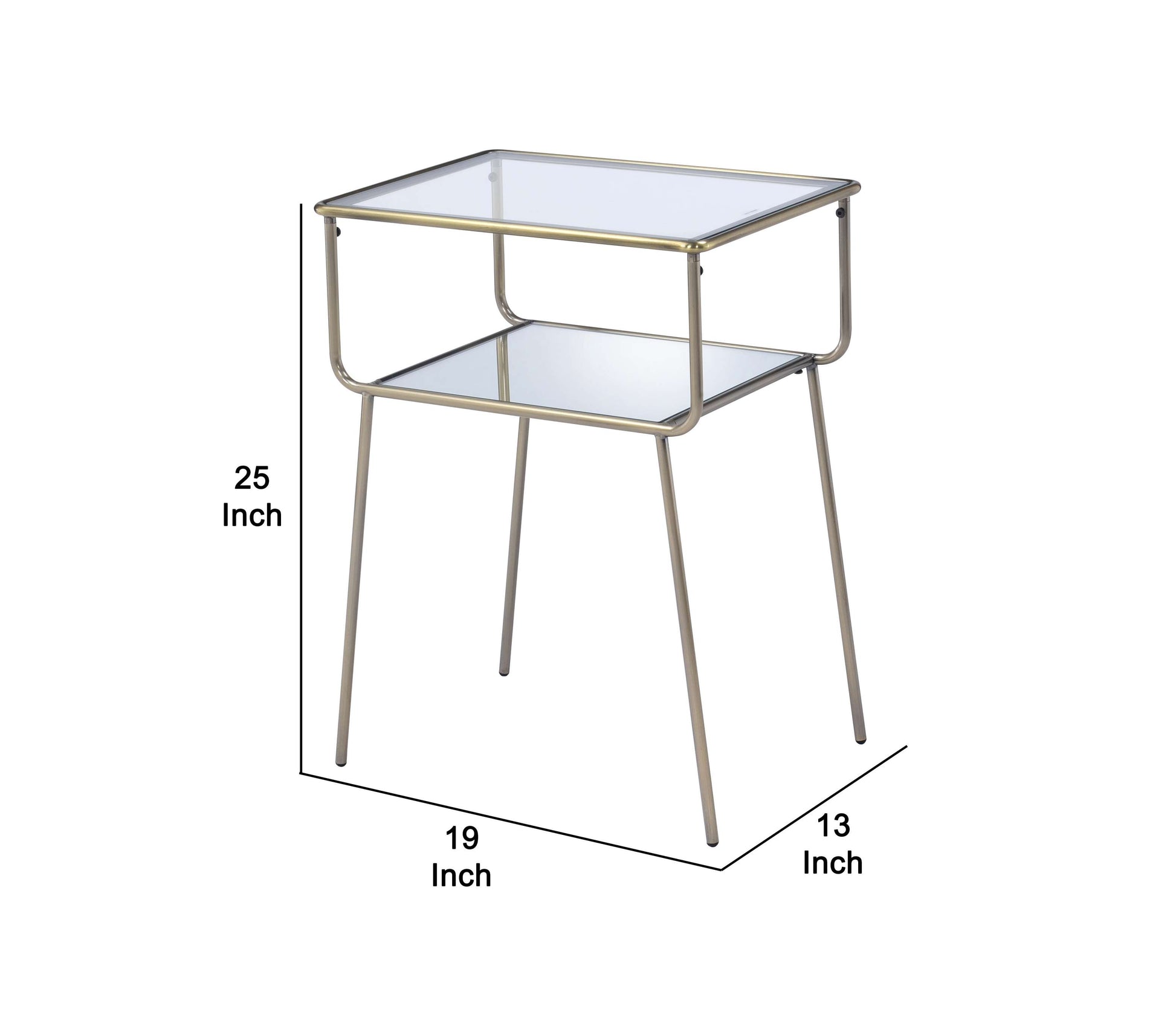 Glass Top End Table With Metal Frame And Open Bottom Shelf, Brass And Clear By Benzara | Side Tables |  Modishstore  - 2