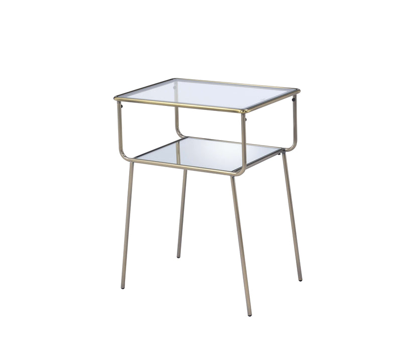 Glass Top End Table With Metal Frame And Open Bottom Shelf, Brass And Clear By Benzara | Side Tables |  Modishstore 