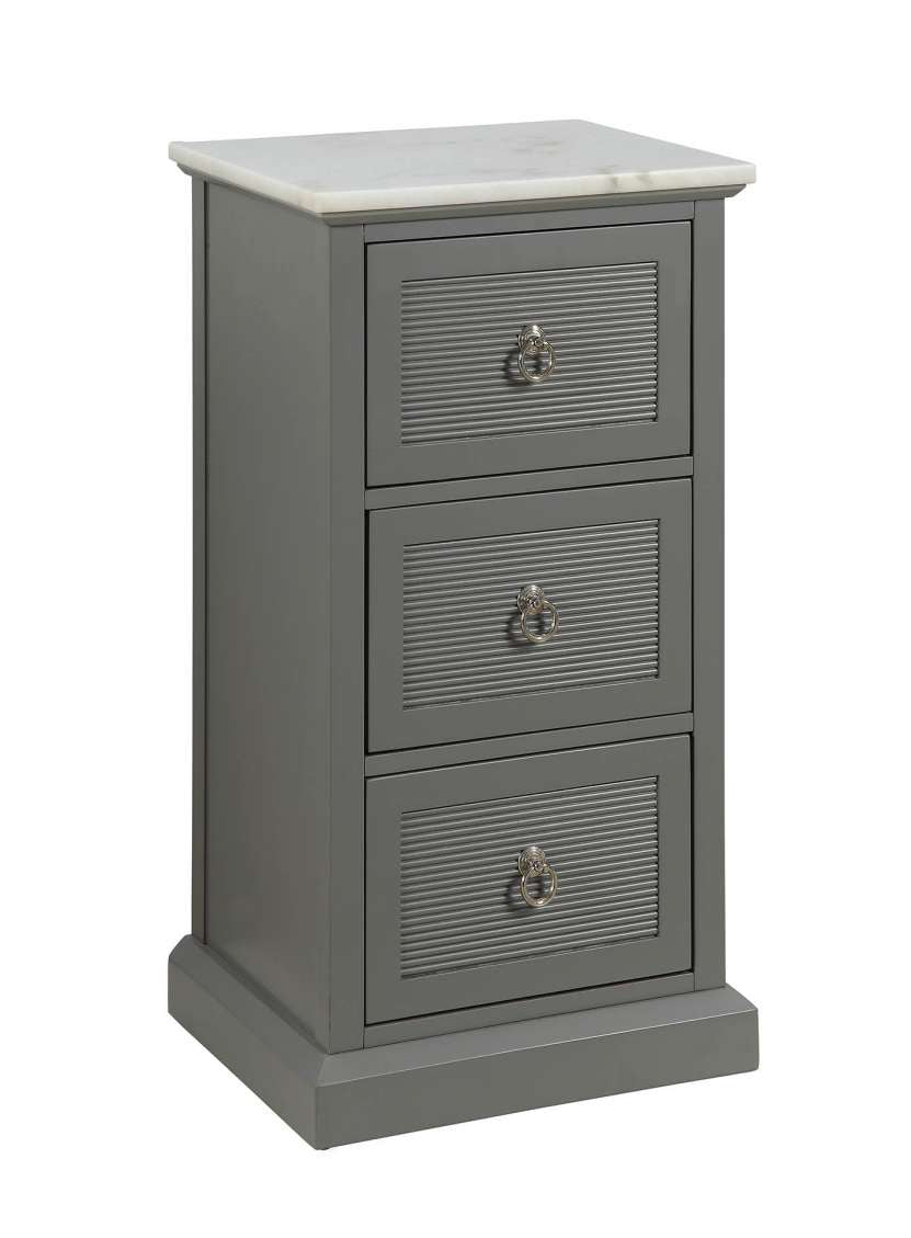 3 Drawer Wooden Cabinet With Shutter Design And Marble Top, Gray And White By Benzara | Cabinets |  Modishstore  - 6
