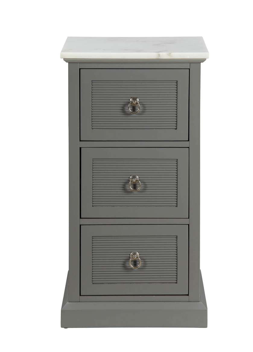 3 Drawer Wooden Cabinet With Shutter Design And Marble Top, Gray And White By Benzara | Cabinets |  Modishstore  - 5