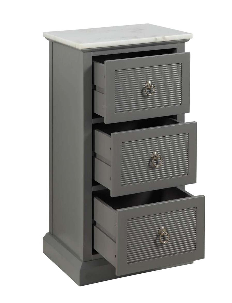 3 Drawer Wooden Cabinet With Shutter Design And Marble Top, Gray And White By Benzara | Cabinets |  Modishstore 