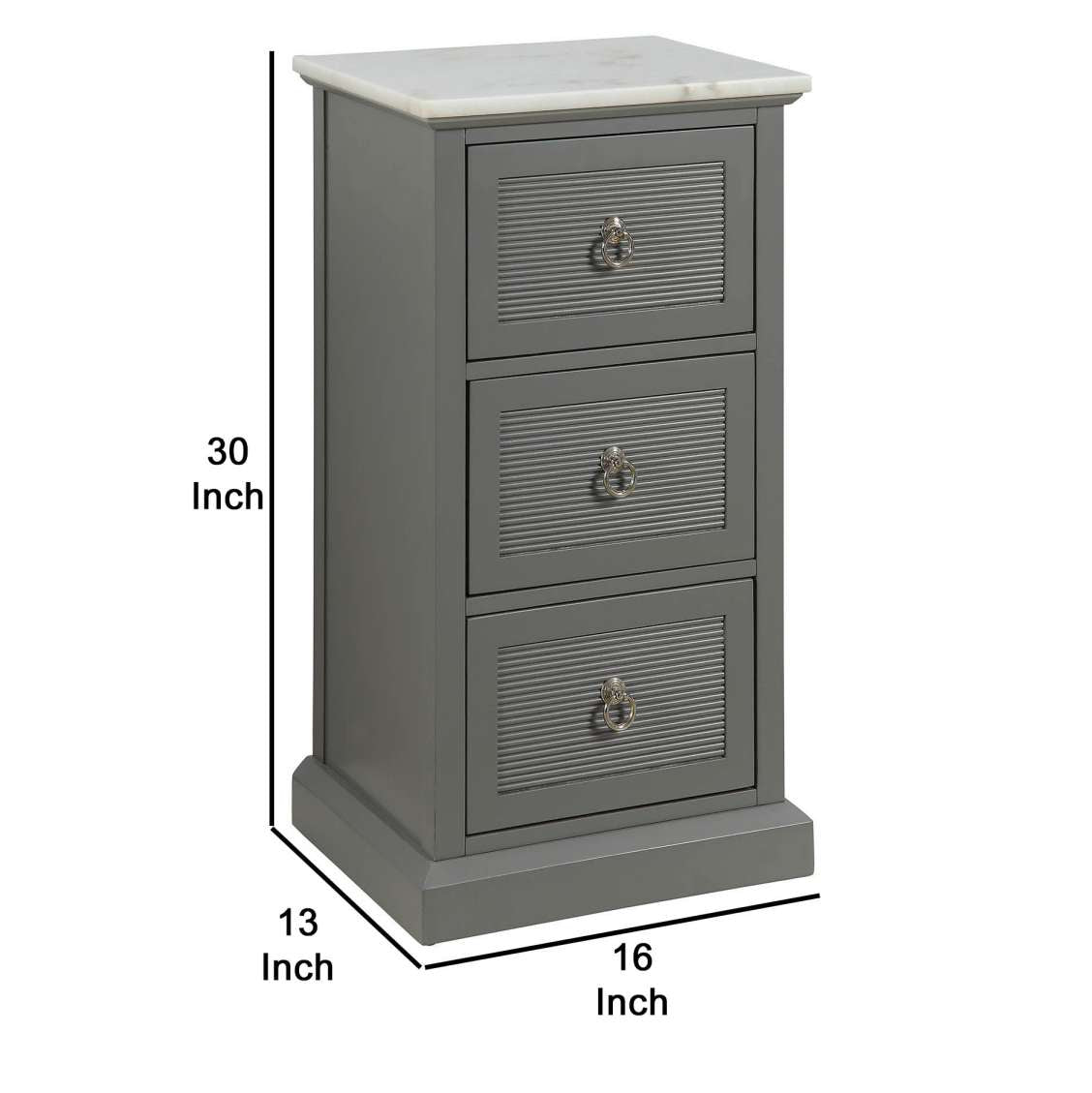 3 Drawer Wooden Cabinet With Shutter Design And Marble Top, Gray And White By Benzara | Cabinets |  Modishstore  - 2