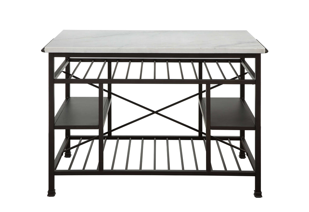 Marble Top Metal Kitchen Island With 2 Slated Shelves, Brown And White By Benzara | Sideboards |  Modishstore  - 5
