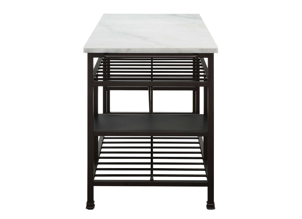 Marble Top Metal Kitchen Island With 2 Slated Shelves, Brown And White By Benzara | Sideboards |  Modishstore  - 4