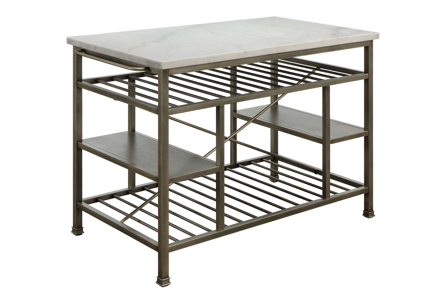 Marble Top Metal Kitchen Island With 2 Slated Shelves, Gray And White By Benzara | Sideboards |  Modishstore 