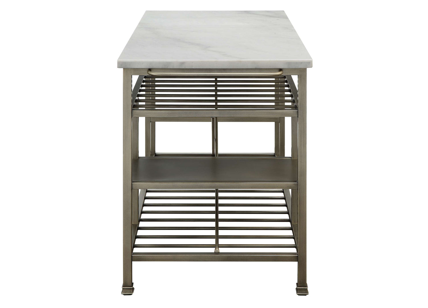 Marble Top Metal Kitchen Island With 2 Slated Shelves, Gray And White By Benzara | Sideboards |  Modishstore  - 4