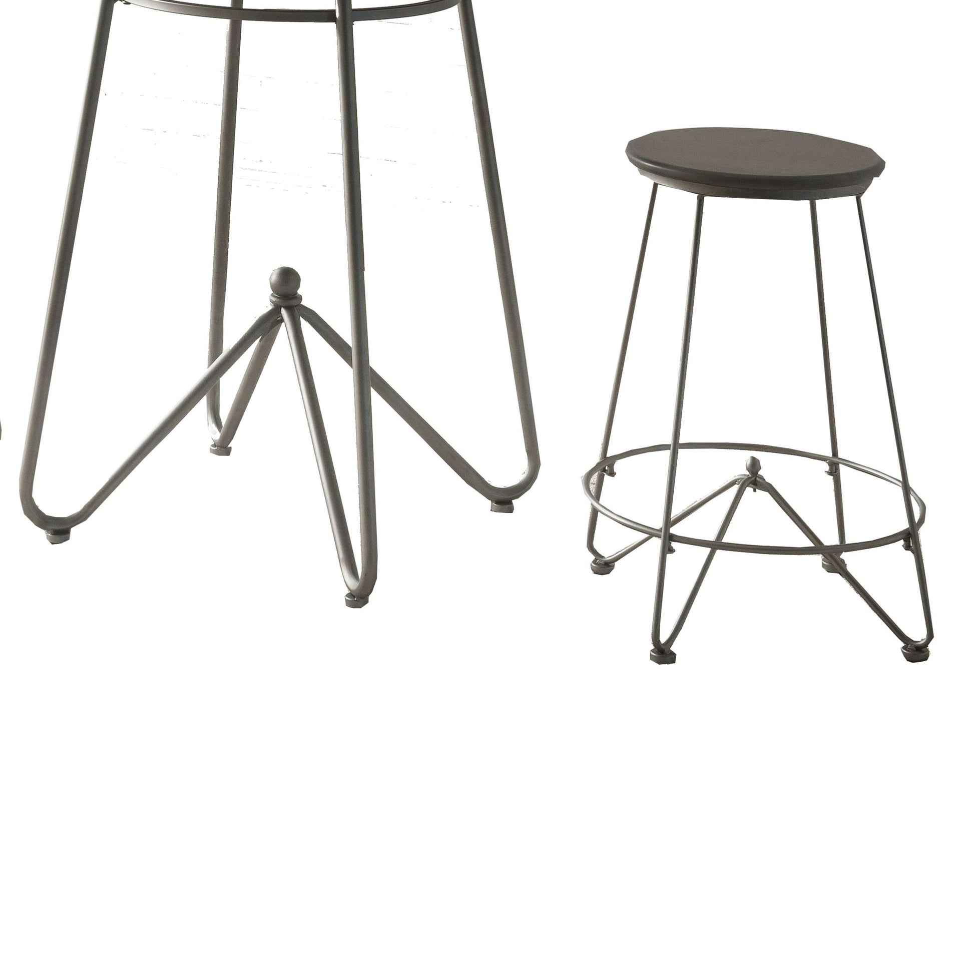 3 Piece Round Top Counter Height Set With Raised Metal Base, Oak Gray By Benzara | Bar Stools & Table |  Modishstore  - 3