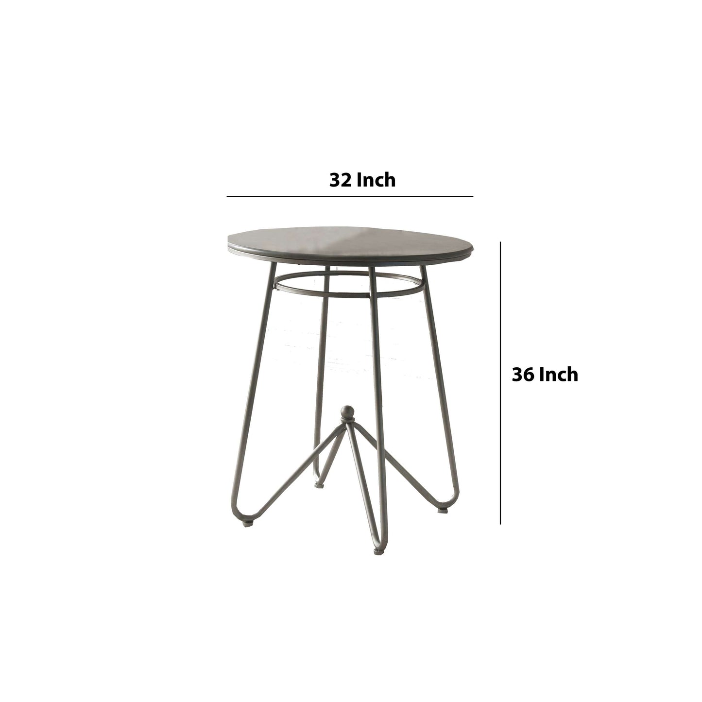 3 Piece Round Top Counter Height Set With Raised Metal Base, Oak Gray By Benzara | Bar Stools & Table |  Modishstore  - 2
