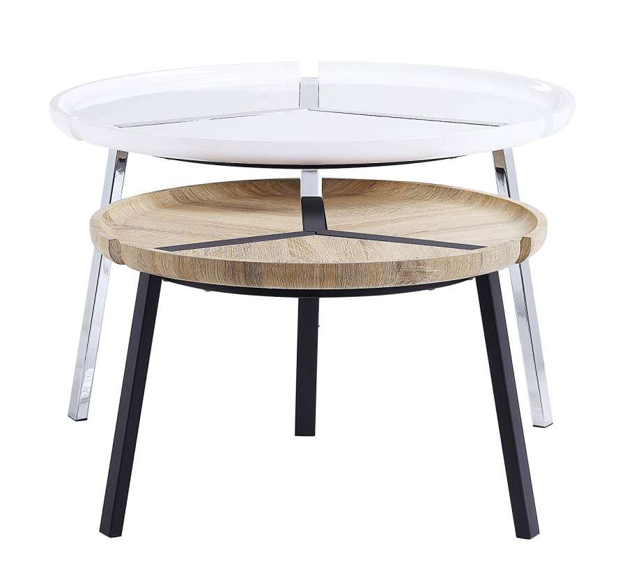 2 Piece Round Nesting Table With Metal Tripod Base, White And Brown By Benzara | Nesting Tables |  Modishstore 