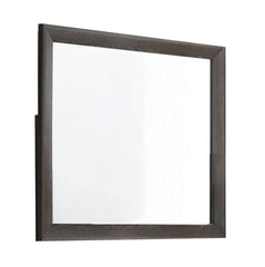 Rectangular Grained Wooden Frame Dresser Top Mirror, Brown And Silver By Benzara