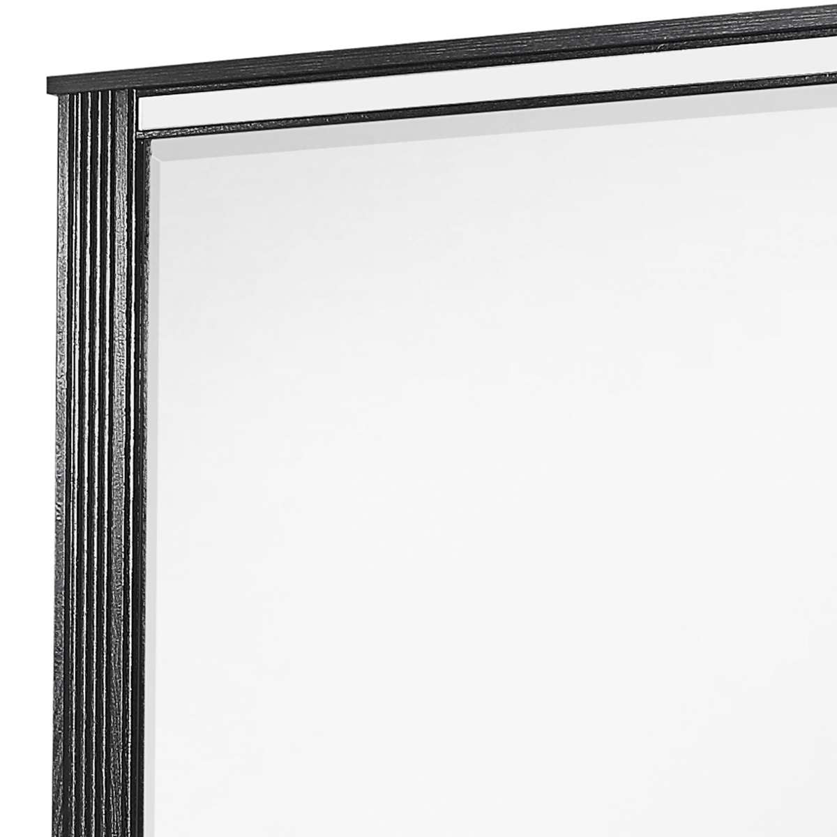 Rectangular Wooden Dresser Top Mirror With Ribbed Design, Black And Silver - Bm215187 By Benzara | Dressers |  Modishstore  - 3