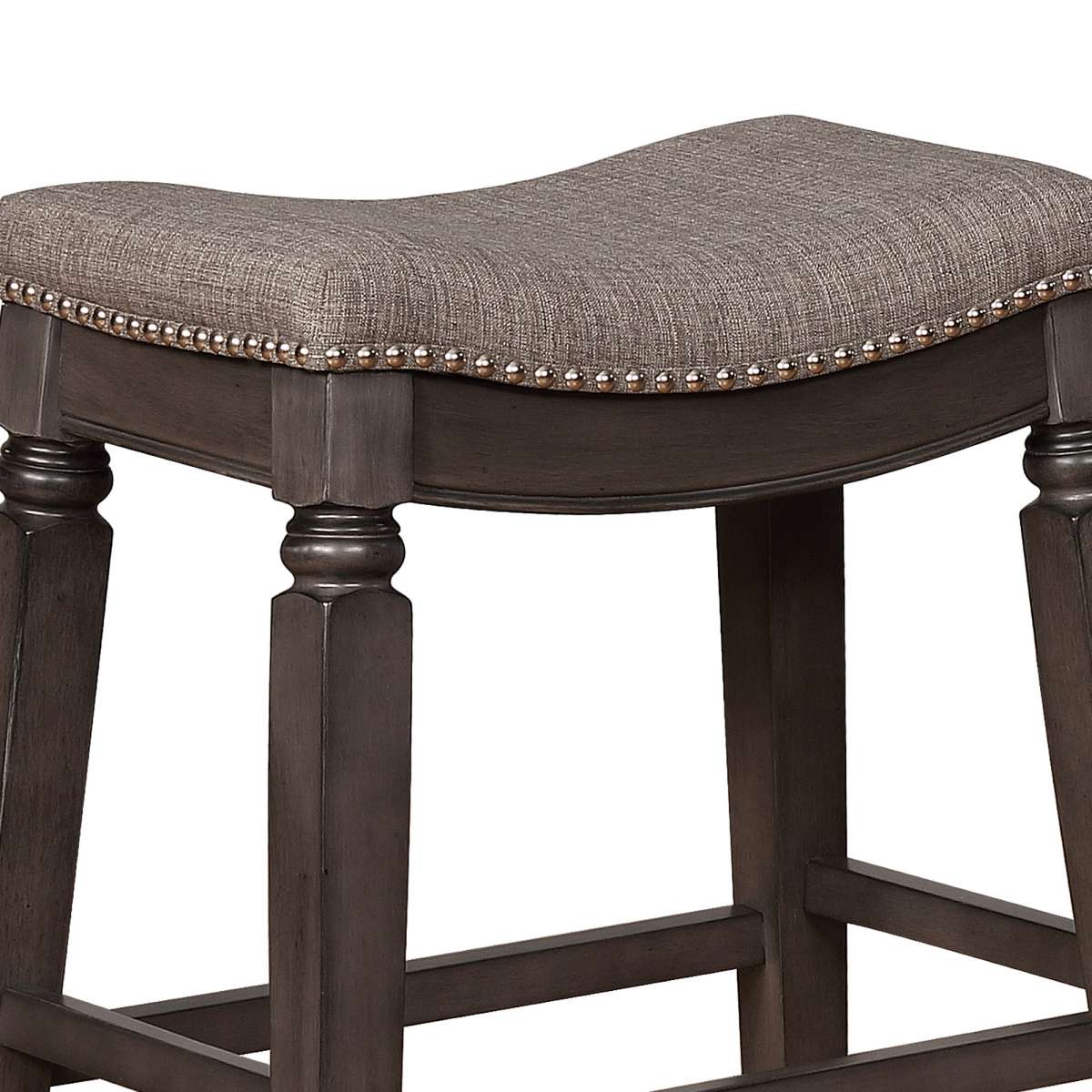 Nailhead Fabric Upholstered Counter Stool With Saddle Seat, Set Of 2, Gray - Bm215191 By Benzara | Bar Stools & Table |  Modishstore  - 3