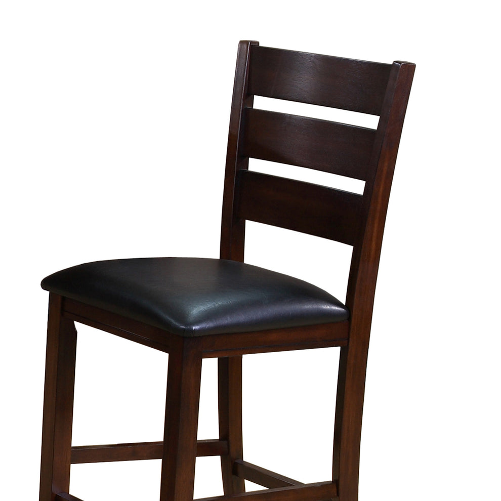 Leatherette Wooden Counter Chair With Ladder Back, Set Of 2, Brown - Bm215201 By Benzara | Accent Chairs | Modishstore - 3