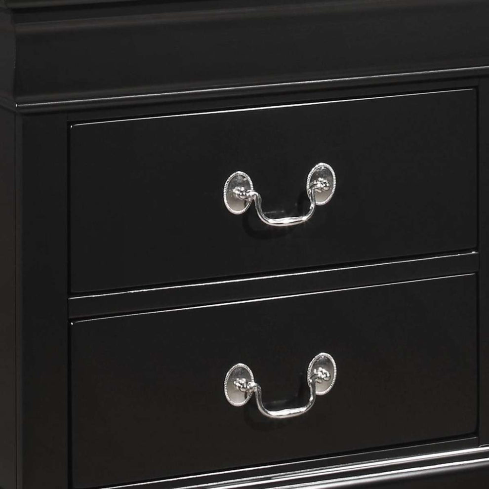 2 Drawers Wooden Frame Nightstand With Antique Metal Pulls, Black - Bm215224 By Benzara | Nightstands |  Modishstore  - 4