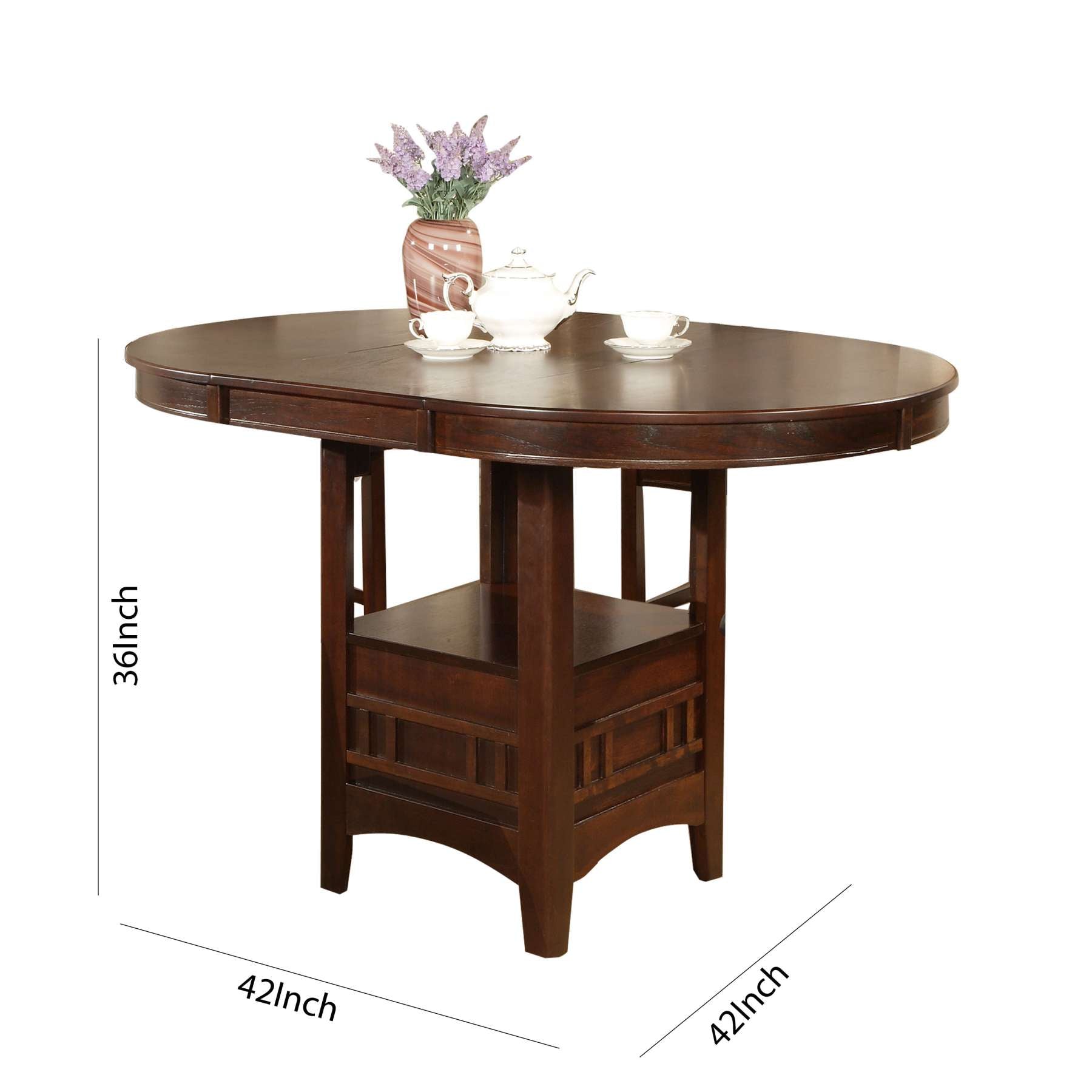 Extendable Round Wooden Counter Height Table With Open Bottom Shelf, Gray By Benzara | Bar Tables |  Modishstore  - 3