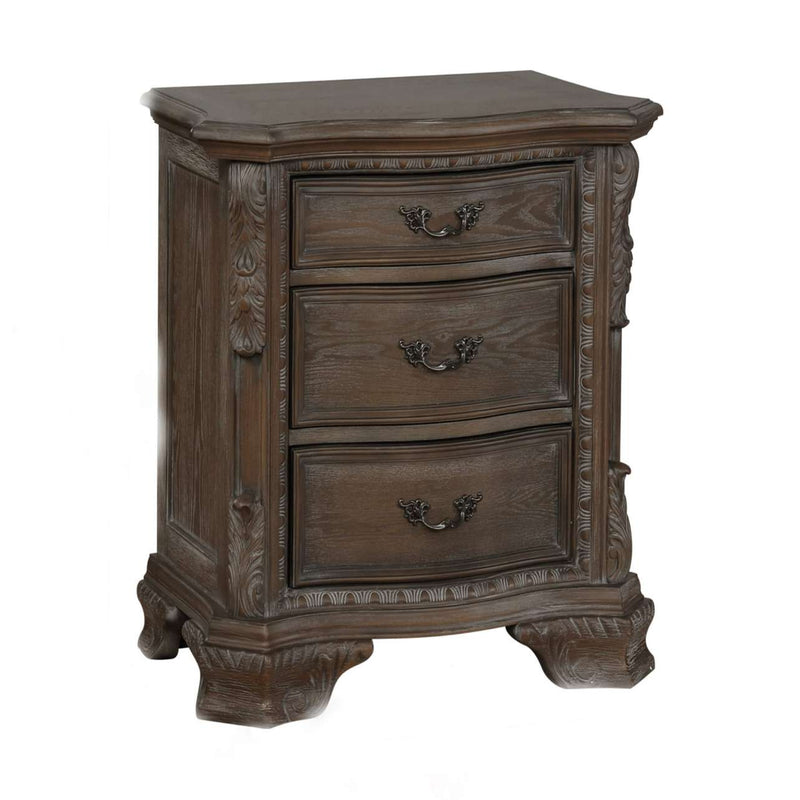 3 Drawer Nightstand With Carving And Bracket Feet Support, Brown - Bm215262 By Benzara | Nightstands |  Modishstore 