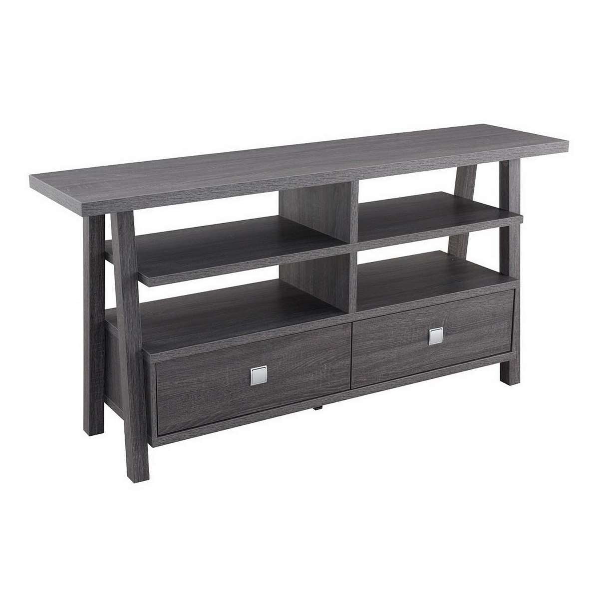 Transitional Wooden Tv Stand With 4 Open Shelves And 2 Drawers, Gray By Benzara | TV Stands |  Modishstore  - 2
