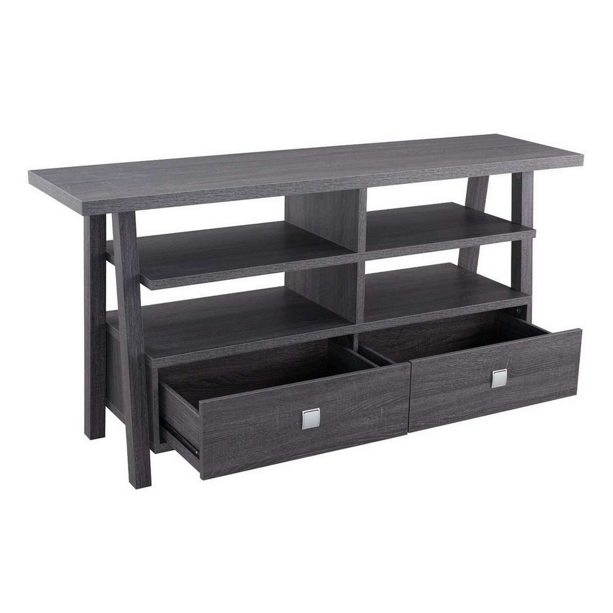 Transitional Wooden Tv Stand With 4 Open Shelves And 2 Drawers, Gray By Benzara | TV Stands |  Modishstore  - 4