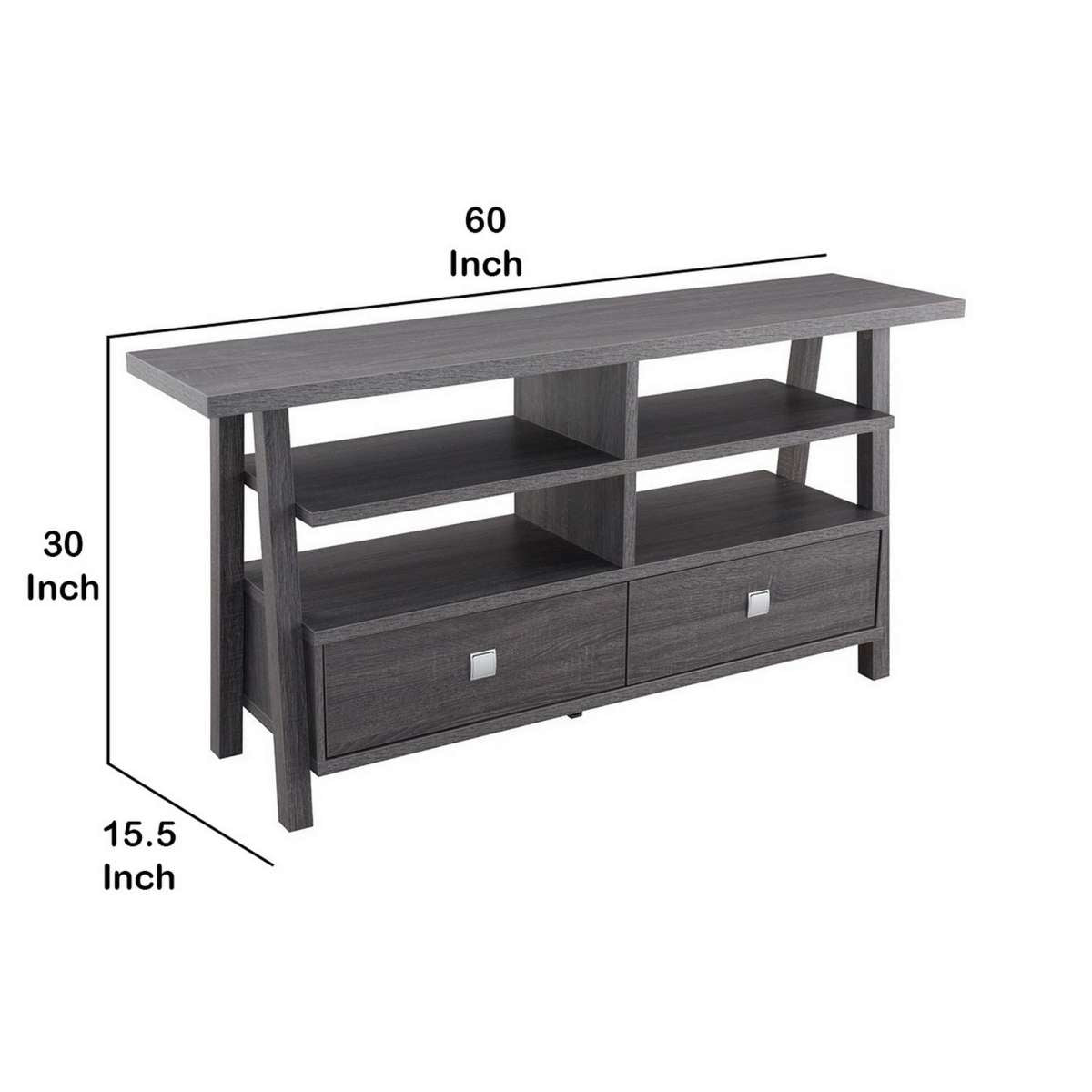 Transitional Wooden Tv Stand With 4 Open Shelves And 2 Drawers, Gray By Benzara | TV Stands |  Modishstore  - 3