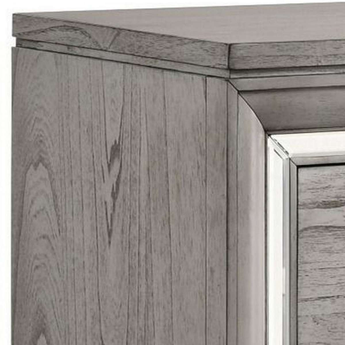 2 Drawer Nightstand With Mirror Accent And Bracket Feet, Light Gray By Benzara | Nightstands |  Modishstore  - 4