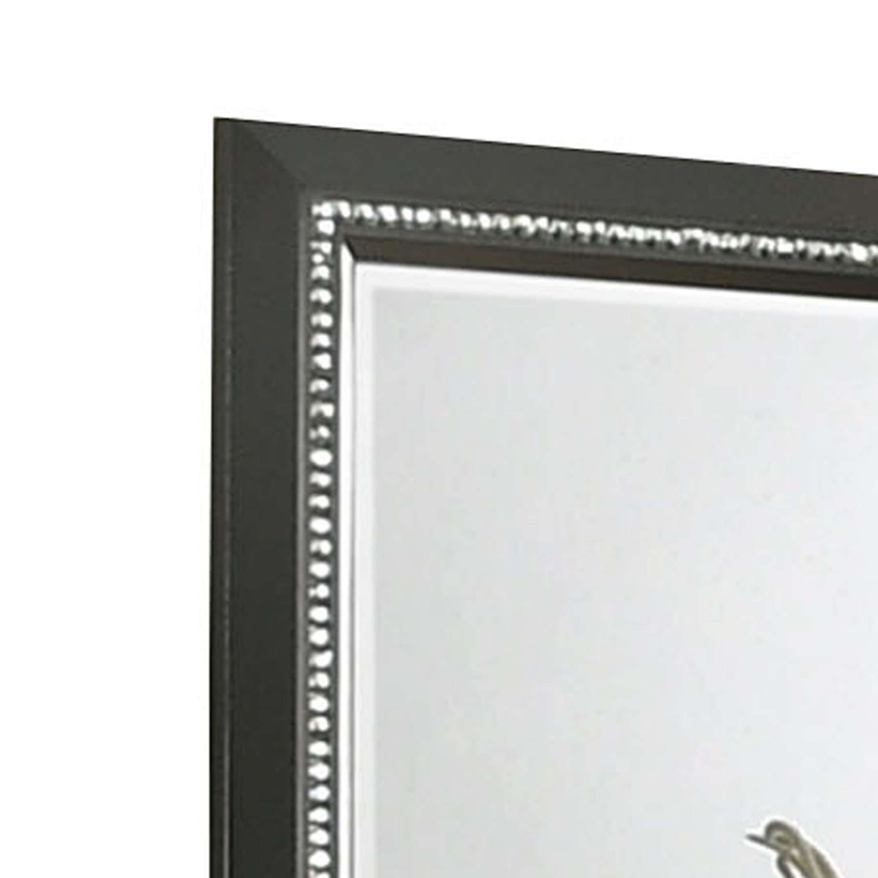 Rectangular Frame Mirror With Faux Crystal Inlay, Dark Gray And Silver By Benzara | Mirrors |  Modishstore  - 4