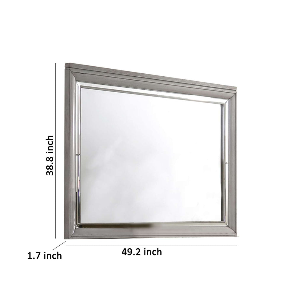 Contemporary Style Rectangular Wooden Mirror With Beveled Edge, Gray By Benzara | Mirrors |  Modishstore  - 2