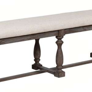 Farmhouse Style Bench With Padded Seating And Turned Pedestal Base, Gray By Benzara | Benches |  Modishstore  - 4