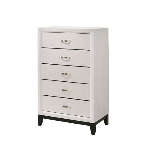 Transitional 5 Drawer Chest With Curved Handle And Chamfered Feet, White - Bm215345 By Benzara | Cabinets |  Modishstore 