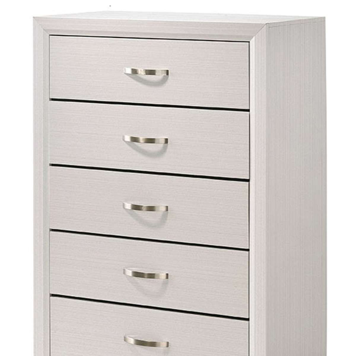Transitional 5 Drawer Chest With Curved Handle And Chamfered Feet, White - Bm215345 By Benzara | Cabinets |  Modishstore  - 2