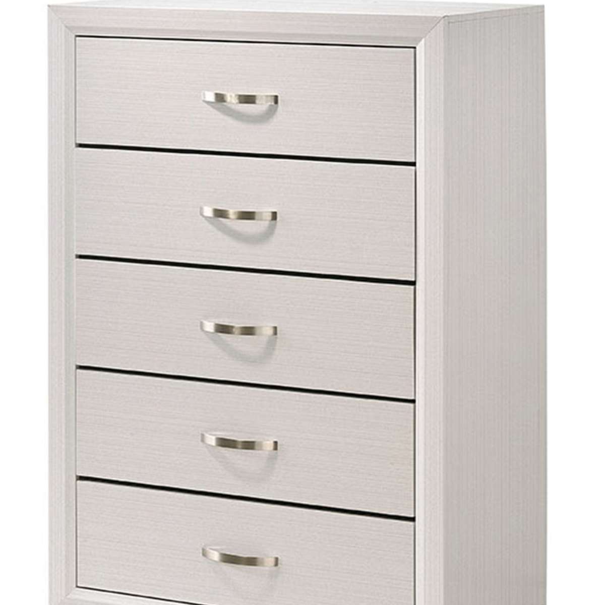Transitional 5 Drawer Chest With Curved Handle And Chamfered Feet, White - Bm215345 By Benzara | Cabinets |  Modishstore  - 4