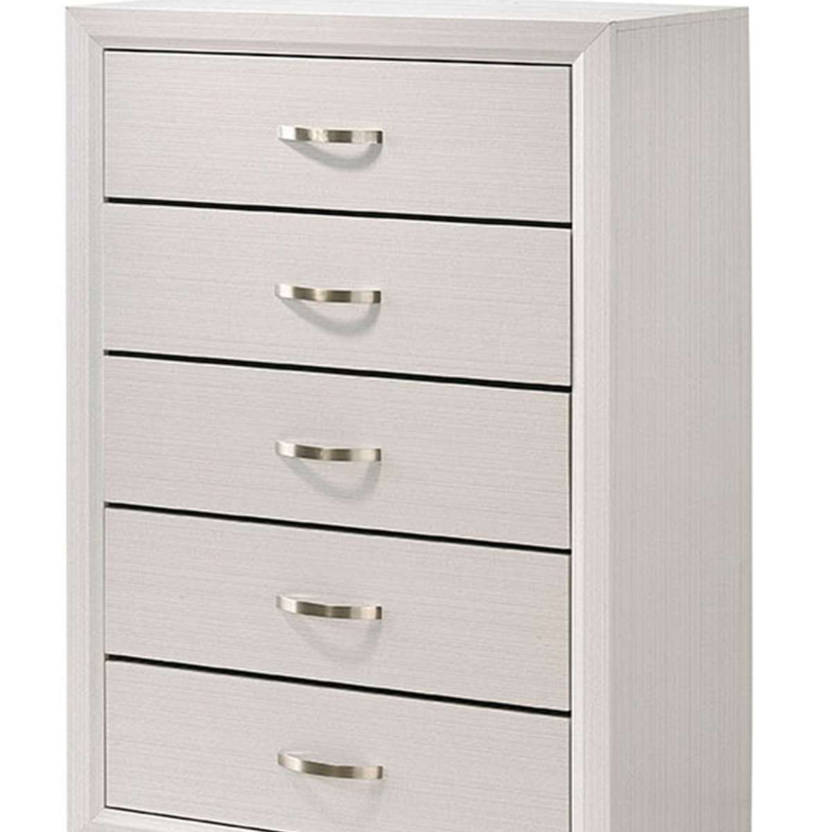 Transitional 5 Drawer Chest With Curved Handle And Chamfered Feet, White - Bm215345 By Benzara | Cabinets |  Modishstore  - 4