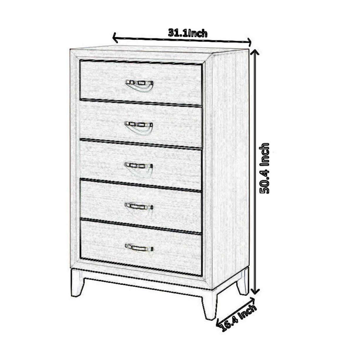 Transitional 5 Drawer Chest With Curved Handle And Chamfered Feet, White - Bm215345 By Benzara | Cabinets |  Modishstore  - 5