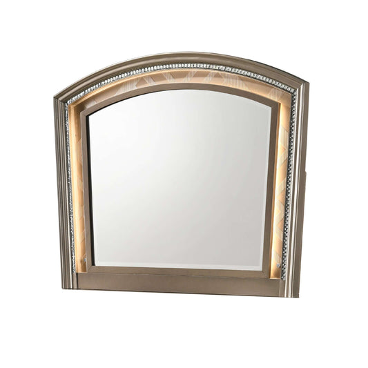 Transitional Wooden Arch Top Mirror With Molded Details, Champagne Gold - Bm215352 By Benzara | Mirrors |  Modishstore 