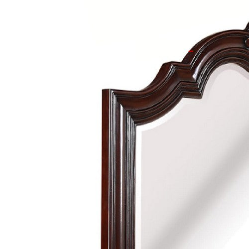 Scalloped Design Wooden Frame Mirror With Crown Top, Cherry Brown By Benzara | Mirrors |  Modishstore  - 4