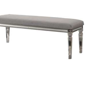 Fabric Upholstered Bench With Acrylic Legs And Silver Accents, Gray By Benzara | Benches |  Modishstore  - 4