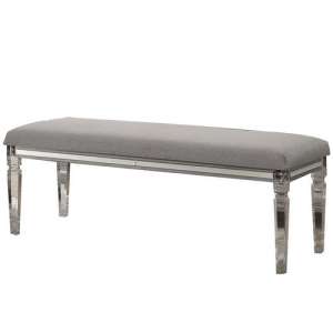 Fabric Upholstered Bench With Acrylic Legs And Silver Accents, Gray By Benzara | Benches |  Modishstore  - 3