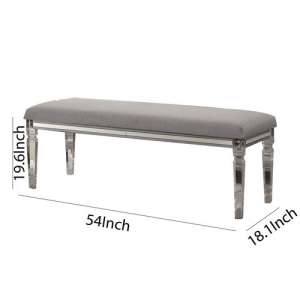 Fabric Upholstered Bench With Acrylic Legs And Silver Accents, Gray By Benzara | Benches |  Modishstore  - 2