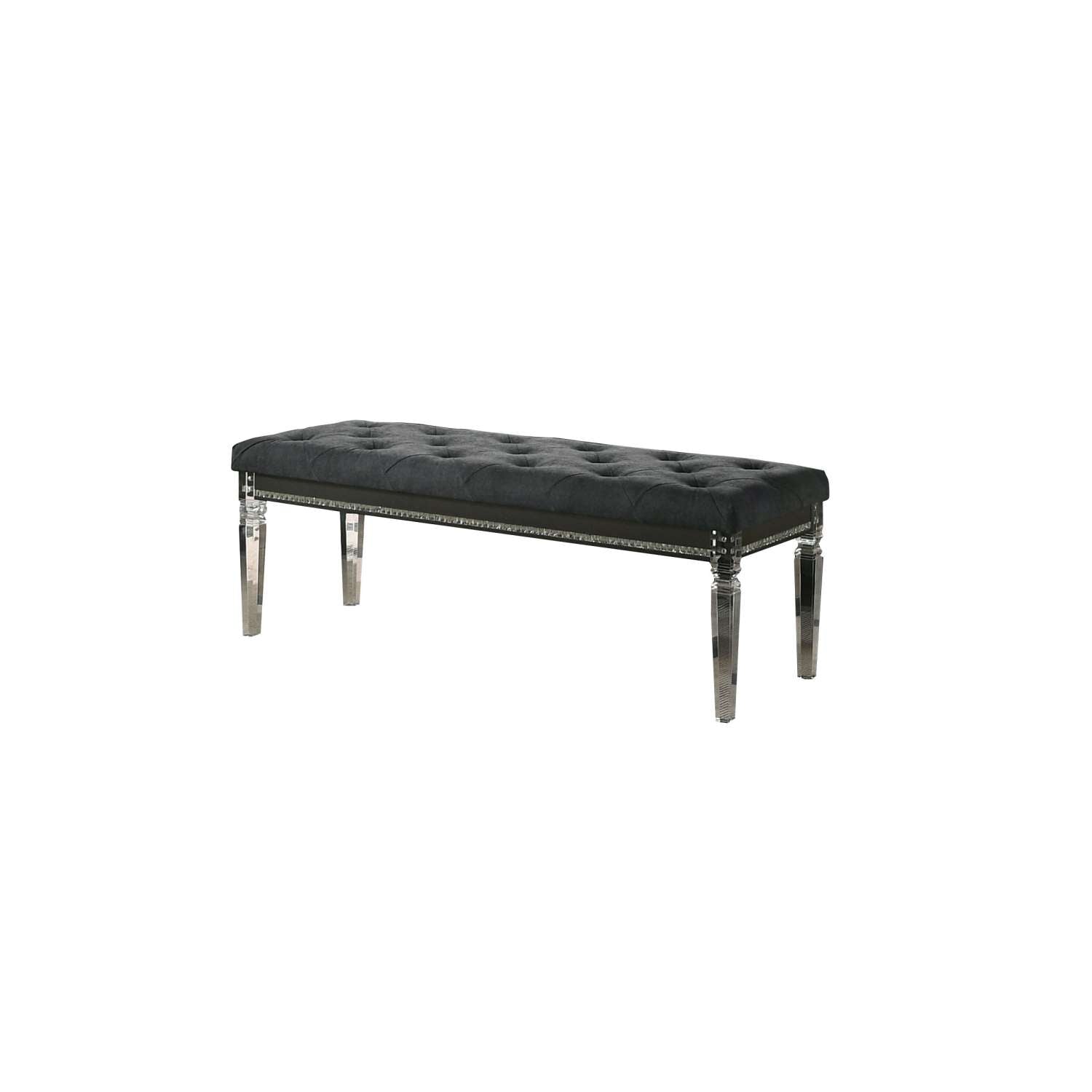 Faux Crystal Inlay Bench With Tufted Seating And Acrylic Legs, Dark Gray By Benzara | Benches |  Modishstore  - 2