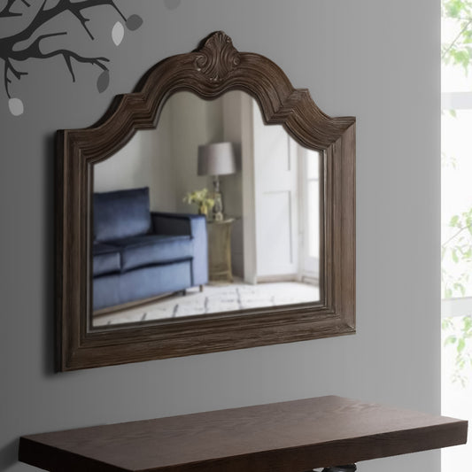Scalloped Design Wooden Frame Mirror With Crown Top, Antique Brown By Benzara | Mirrors |  Modishstore 