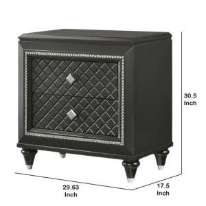 Wooden Two Drawer Nightstand With Carved Details And Knobs, Black By Benzara | Nightstands |  Modishstore  - 2