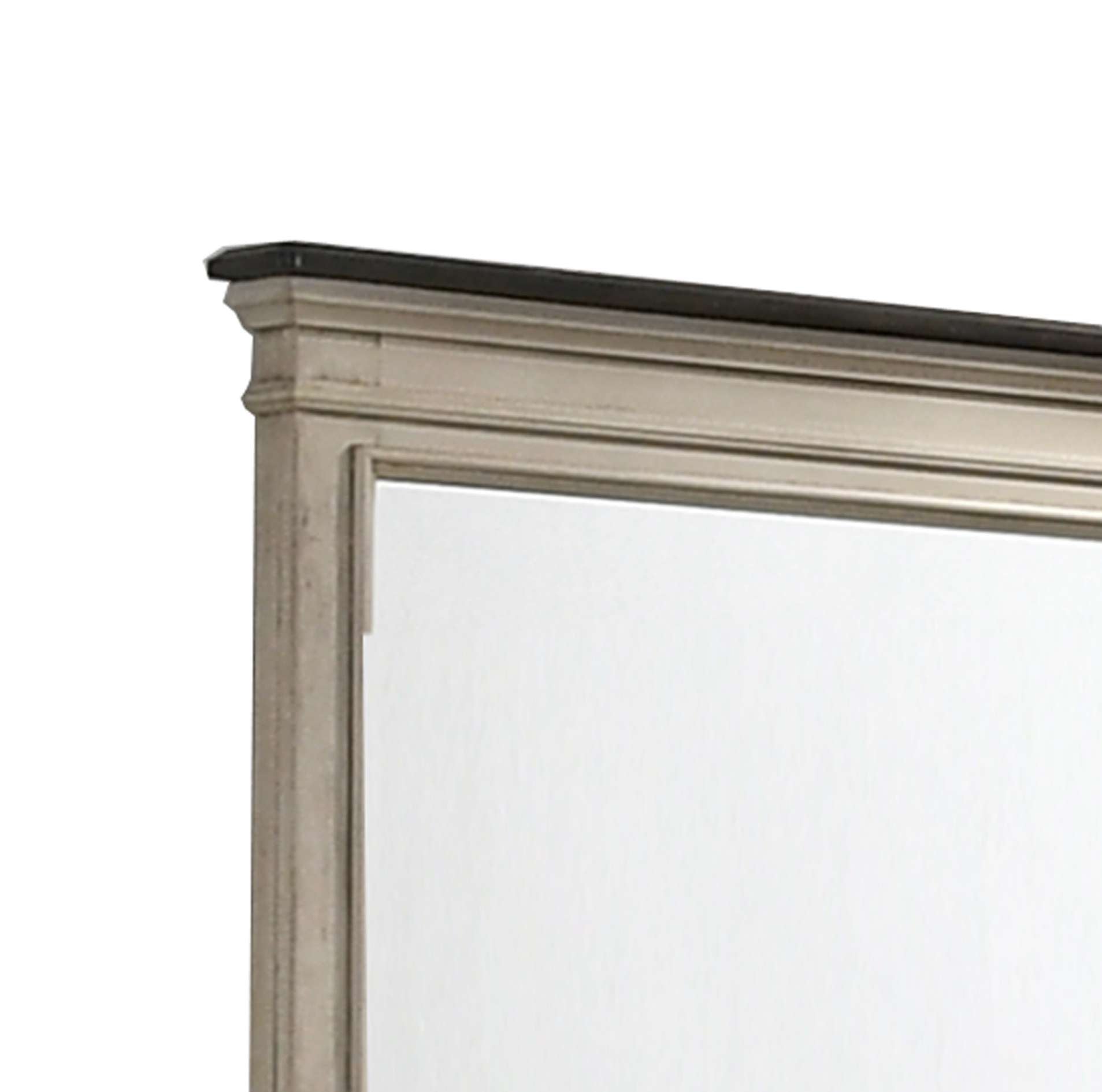 Rectangular Dresser Top Beveled Mirror With Wooden Frame, Beige And Silver By Benzara | Mirrors |  Modishstore  - 5